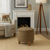 Wes Round Storage Ottoman, Mocha Brown Velvet, Hardwood, 19 Inch -BM334226