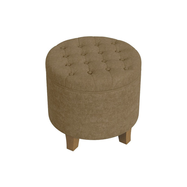 Wes Round Storage Ottoman, Mocha Brown Velvet, Hardwood, 19 Inch -BM334226