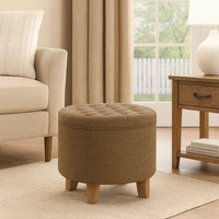 Wes Round Storage Ottoman, Mocha Brown Velvet, Hardwood, 19 Inch -BM334226