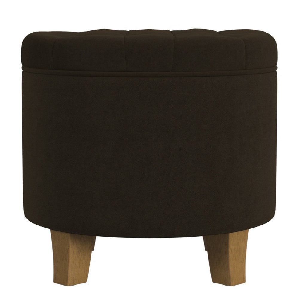 Wes Round Storage Ottoman, Chocolate Brown Velvet, Hardwood, 19 Inch -BM334227