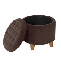 Wes Round Storage Ottoman, Chocolate Brown Velvet, Hardwood, 19 Inch -BM334227