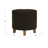 Wes Round Storage Ottoman, Chocolate Brown Velvet, Hardwood, 19 Inch -BM334227