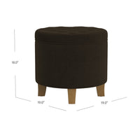 Wes Round Storage Ottoman, Chocolate Brown Velvet, Hardwood, 19 Inch -BM334227