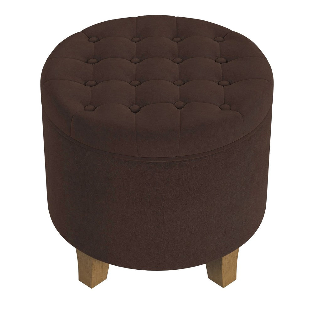Wes Round Storage Ottoman, Chocolate Brown Velvet, Hardwood, 19 Inch -BM334227
