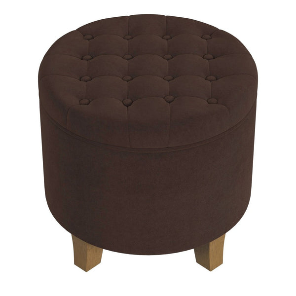 Wes Round Storage Ottoman, Chocolate Brown Velvet, Hardwood, 19 Inch -BM334227