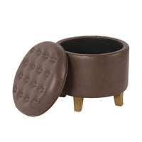 Wes Round Storage Ottoman, Brown Faux Leather, Hardwood, 19 Inch -BM334228