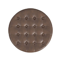 Wes Round Storage Ottoman, Brown Faux Leather, Hardwood, 19 Inch -BM334228