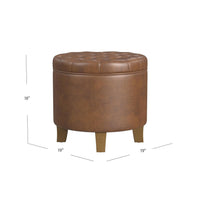 Wes Round Storage Ottoman, Brown Faux Leather, Hardwood, 19 Inch -BM334228