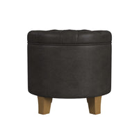 Wes Round Storage Ottoman, Black Faux Leather, Hardwood, 19 Inch -BM334229