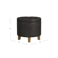 Wes Round Storage Ottoman, Black Faux Leather, Hardwood, 19 Inch -BM334229