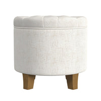 Wes Round Storage Ottoman, Cream Woven Fabric, Hardwood, 19 Inch -BM334230