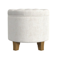 Wes Round Storage Ottoman, Cream Woven Fabric, Hardwood, 19 Inch -BM334230