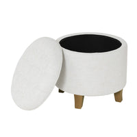 Wes Round Storage Ottoman, Cream Woven Fabric, Hardwood, 19 Inch -BM334230