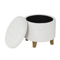 Wes Round Storage Ottoman, Cream Woven Fabric, Hardwood, 19 Inch -BM334230