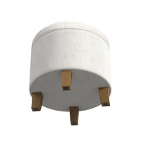 Wes Round Storage Ottoman, Cream Woven Fabric, Hardwood, 19 Inch -BM334230