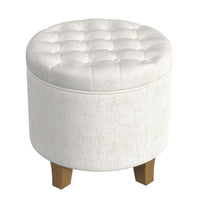 Wes Round Storage Ottoman, Cream Woven Fabric, Hardwood, 19 Inch -BM334230