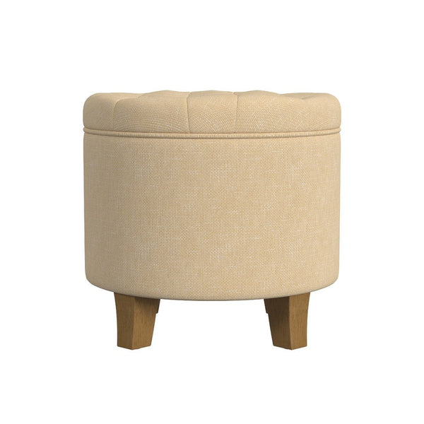 Wes Round Storage Ottoman, Tan Brown Woven Fabric, Hardwood, 19 Inch -BM334231