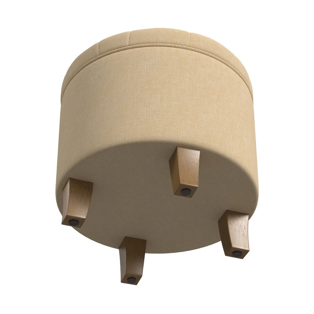 Wes Round Storage Ottoman, Tan Brown Woven Fabric, Hardwood, 19 Inch -BM334231