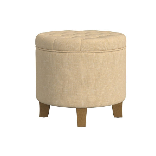 Wes Round Storage Ottoman, Tan Brown Woven Fabric, Hardwood, 19 Inch -BM334231