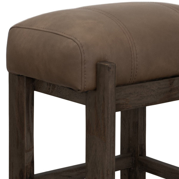 Eray Counter Height Stool, Teak Brown Cushioned, Solid Wood 24 Inch -BM334244