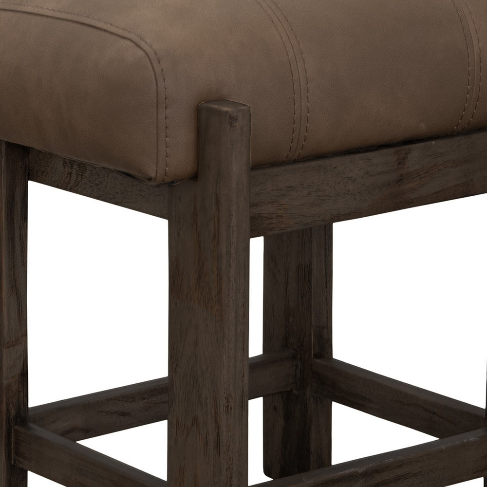 Eray Counter Height Stool, Teak Brown Cushioned, Solid Wood 24 Inch -BM334244