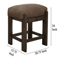 Eray Counter Height Stool, Teak Brown Cushioned, Solid Wood 24 Inch -BM334244