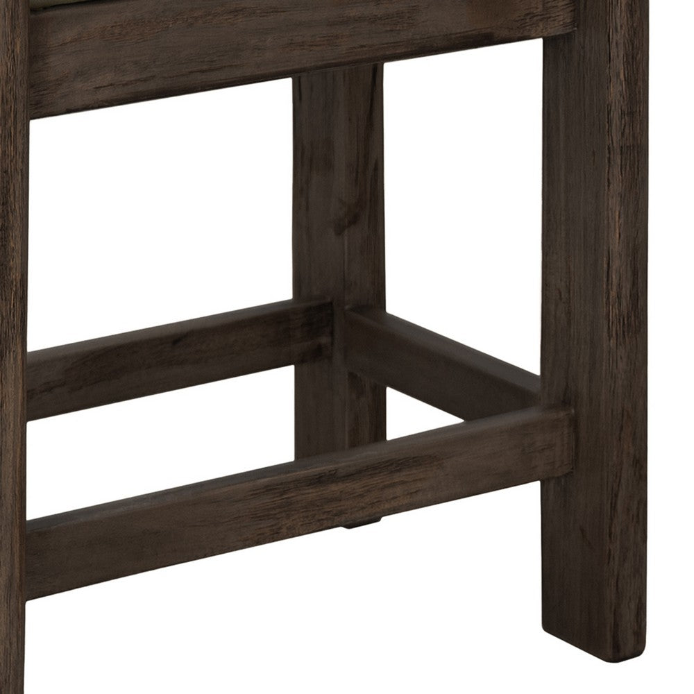 Eray 24 Inch Counter Stool, Sage Green Seat Cushion, Brown Teak Wood -BM334245