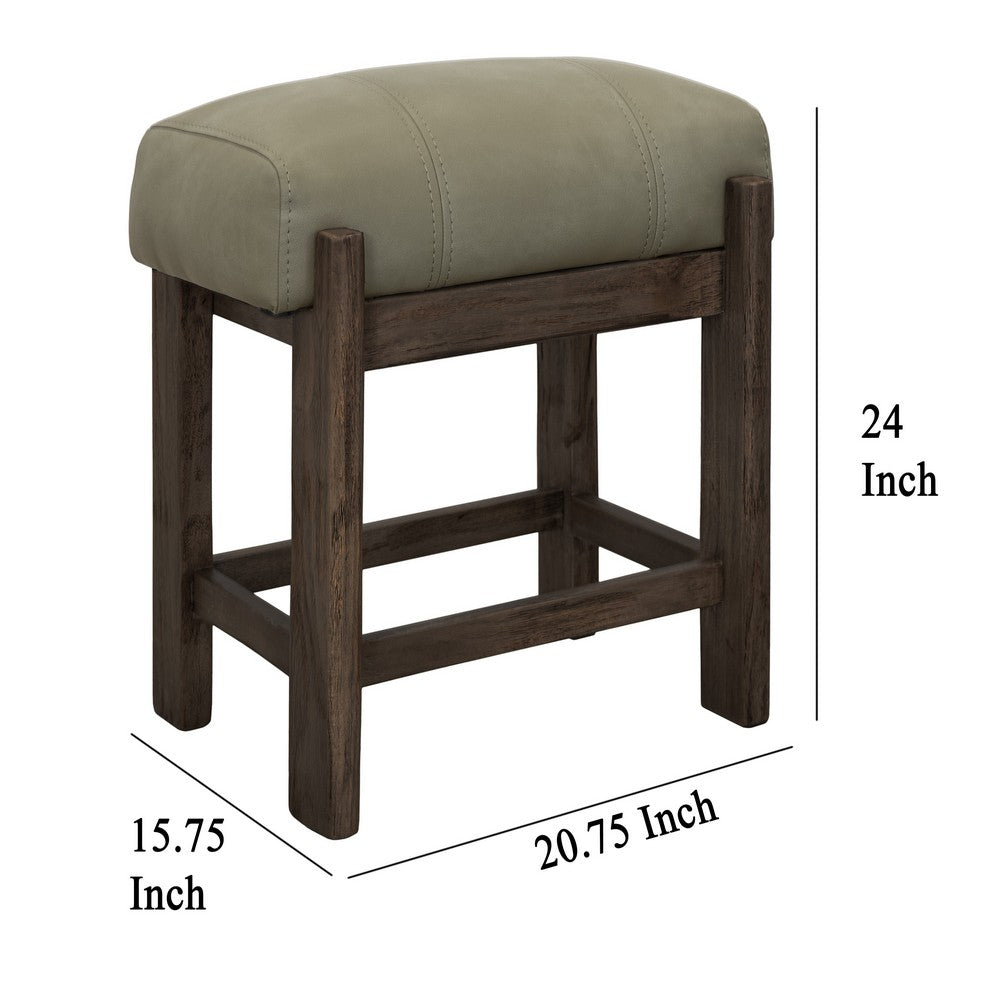 Eray 24 Inch Counter Stool, Sage Green Seat Cushion, Brown Teak Wood -BM334245