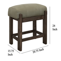 Eray 24 Inch Counter Stool, Sage Green Seat Cushion, Brown Teak Wood -BM334245
