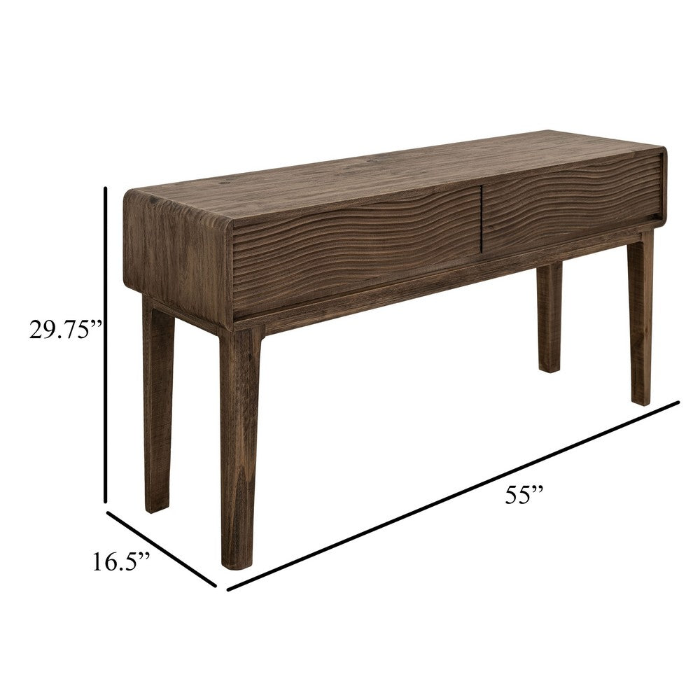 Oly Sofa Console Table, 2 Drawer, Natural Brown Melina Wood, 55 Inch -BM334262