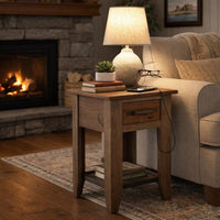 Tacey Chairside Table, 1 Drawer, 1 Shelf, Peanut Brown Wood, 18 Inch -BM334267