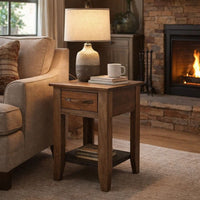 Tacey Chairside Table, 1 Drawer, 1 Shelf, Peanut Brown Wood, 18 Inch -BM334267