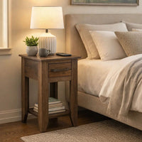 Tacey Chairside Table, 1 Drawer, 1 Shelf, Peanut Brown Wood, 18 Inch -BM334267