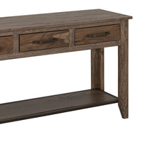 Tacey Sofa Console Table, 3 Drawers, Rustic Peanut Brown Wood, 54 Inch -BM334271