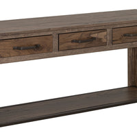Tacey Sofa Console Table, 3 Drawers, Rustic Peanut Brown Wood, 54 Inch -BM334271