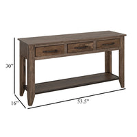 Tacey Sofa Console Table, 3 Drawers, Rustic Peanut Brown Wood, 54 Inch -BM334271
