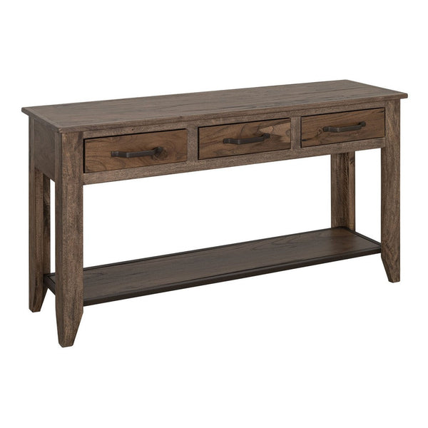 Tacey Sofa Console Table, 3 Drawers, Rustic Peanut Brown Wood, 54 Inch -BM334271