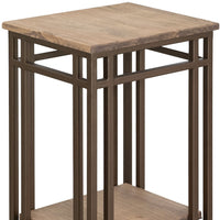 Remie Chairside Table, Shelf, Iron, Camel Brown Melina Wood, 17 Inch -BM334279