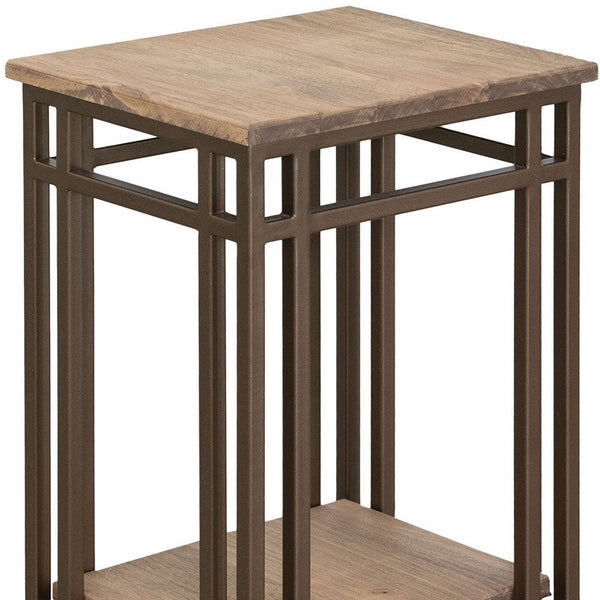 Remie Chairside Table, Shelf, Iron, Camel Brown Melina Wood, 17 Inch -BM334279