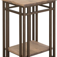 Remie Chairside Table, Shelf, Iron, Camel Brown Melina Wood, 17 Inch -BM334279
