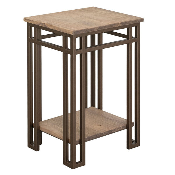 Remie Chairside Table, Shelf, Iron, Camel Brown Melina Wood, 17 Inch -BM334279