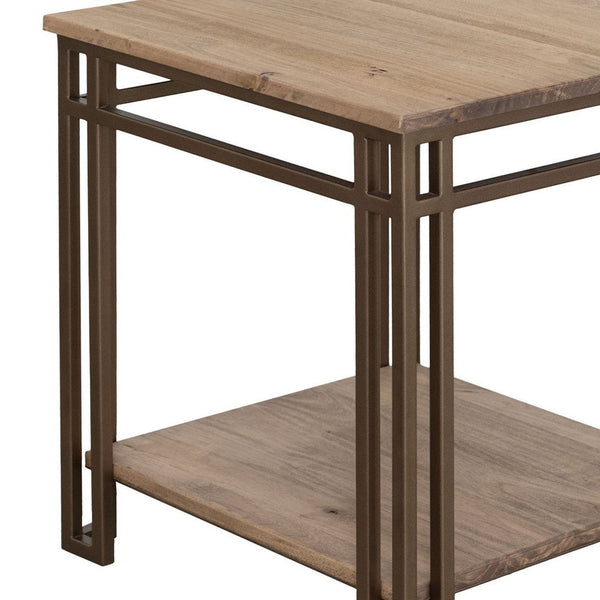 Remie End Table, Shelf, Iron Base, Camel Brown Melina Wood, 23 Inch -BM334280