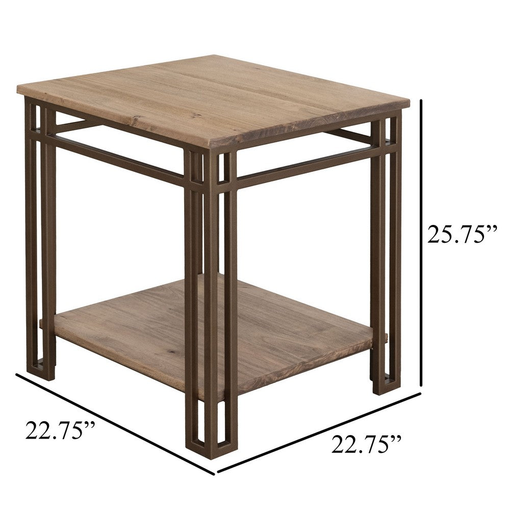 Remie End Table, Shelf, Iron Base, Camel Brown Melina Wood, 23 Inch -BM334280