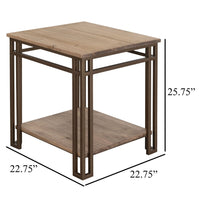 Remie End Table, Shelf, Iron Base, Camel Brown Melina Wood, 23 Inch -BM334280