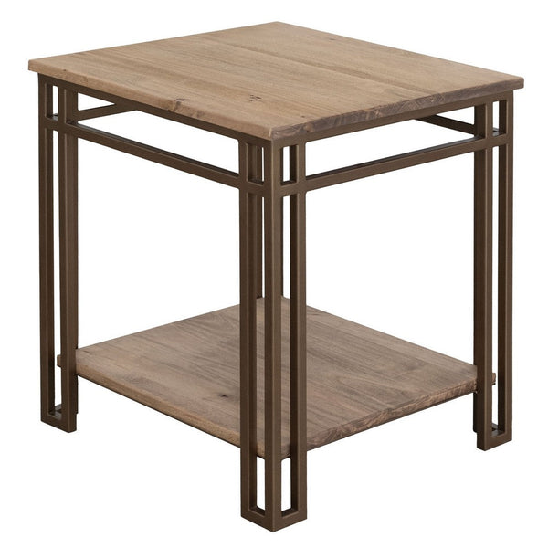 Remie End Table, Shelf, Iron Base, Camel Brown Melina Wood, 23 Inch -BM334280
