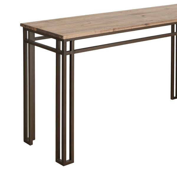 Remie Sofa Console Table, Iron Base, Camel Brown Melina Wood, 55 Inch -BM334281