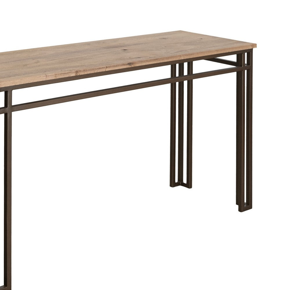 Remie Sofa Console Table, Iron Base, Camel Brown Melina Wood, 55 Inch -BM334281