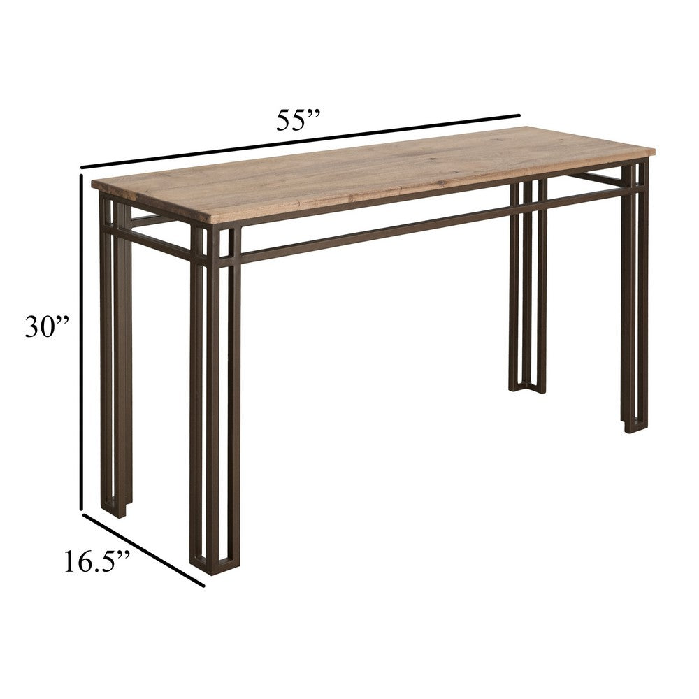 Remie Sofa Console Table, Iron Base, Camel Brown Melina Wood, 55 Inch -BM334281