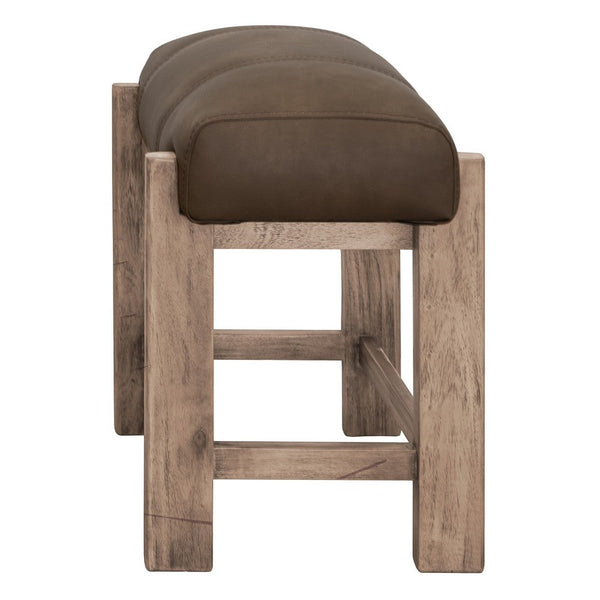 Eray Counter Height Stool, Dark Brown Faux Leather Melina Wood 24 Inch -BM334314