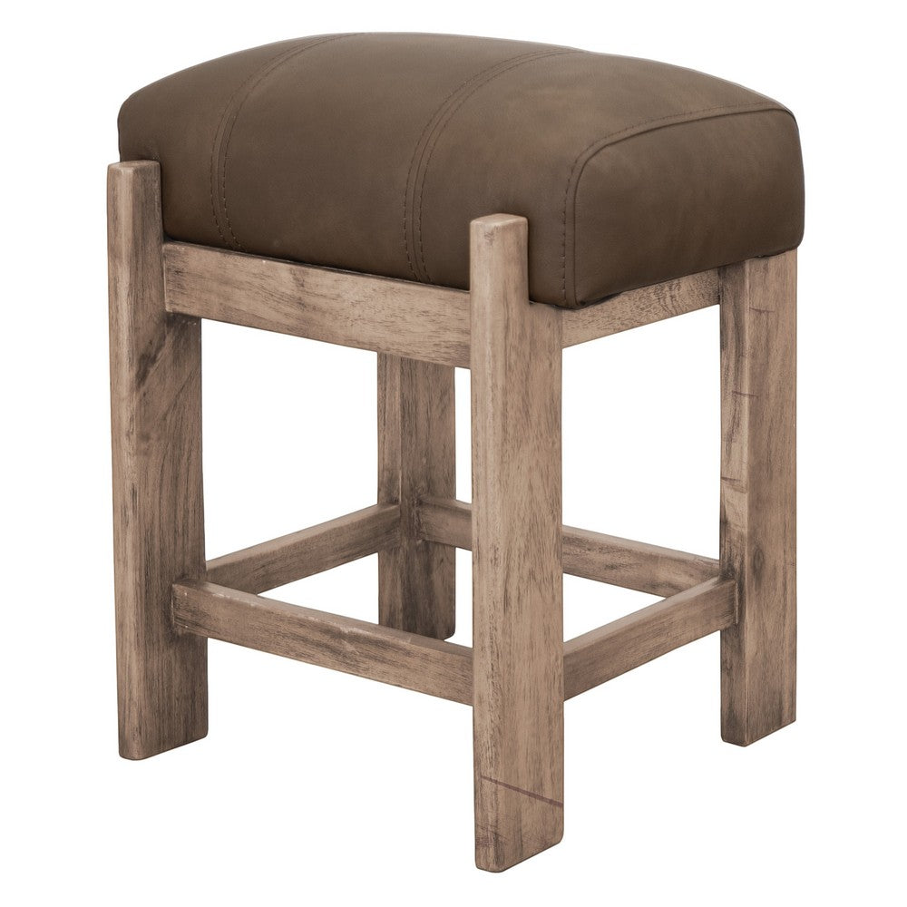Eray Counter Height Stool, Dark Brown Faux Leather Melina Wood 24 Inch -BM334314